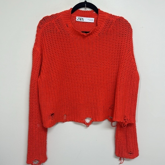 Zara Orange Distressed Sweater Small - Picture 5 of 8